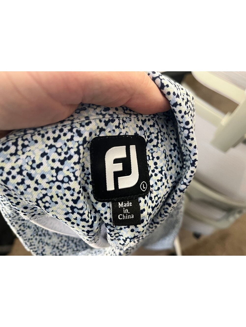 FootJoy FJ Men's White Blue Yellow Unique Print Golf Polo Shirt Large L - Picture 6 of 7
